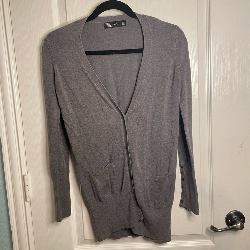 Long line Gray Cardigan Zara Sz M